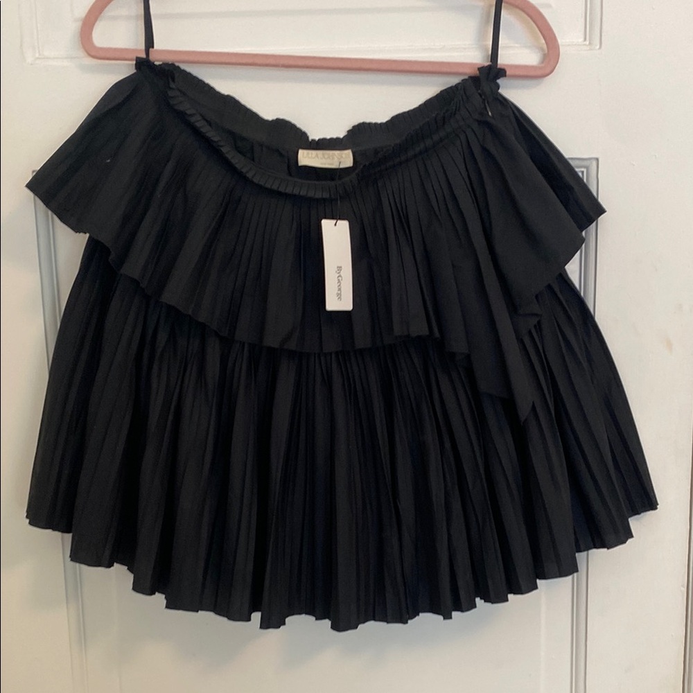 Ulla Johnson Black Bubble Mini Skirt with Ruffled Pleats
